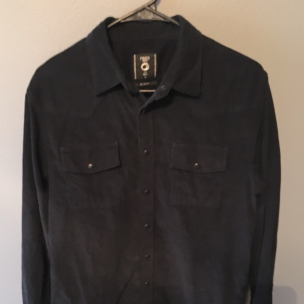 Navy Blue Corduroy Slim Fit Large Button Up